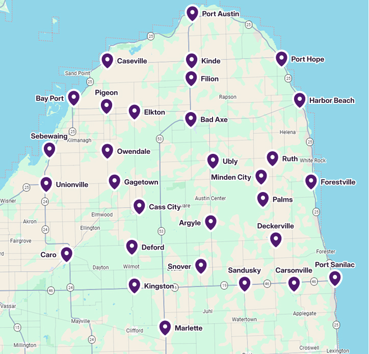 Service areas map for Michigan's Thumb and surrounding communities